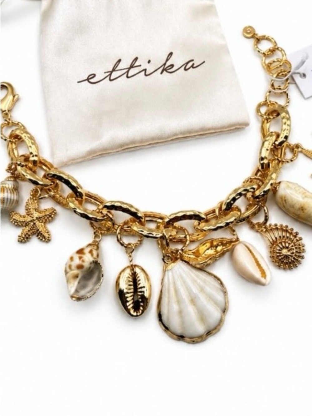 Ettika Mermaid Tears 18k Gold Plated Multi-Shell Charm Bracelet NWT